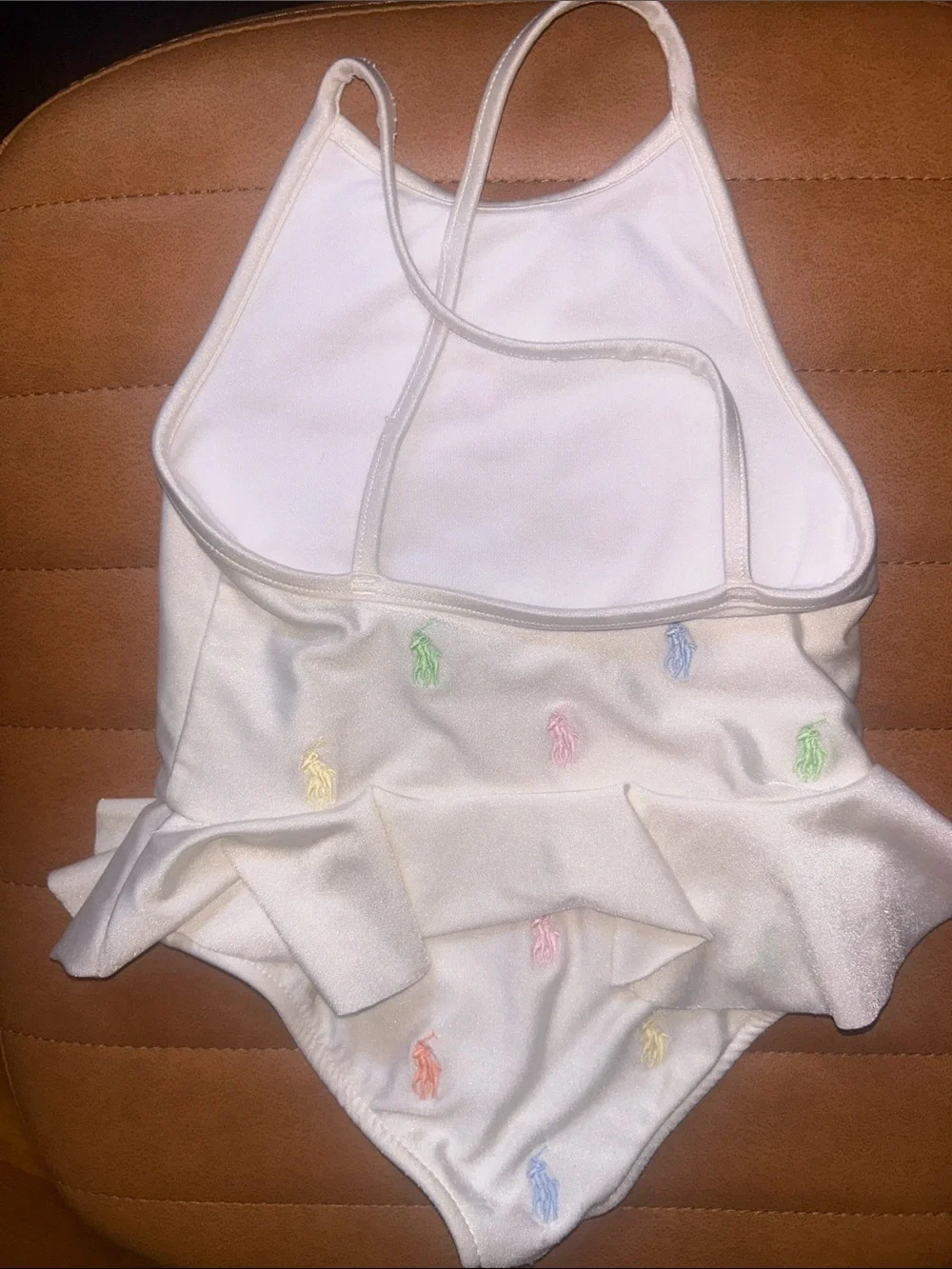 Ralph Lauren Cream One-Piece Swimsuit with Pastel Embroidered Logos